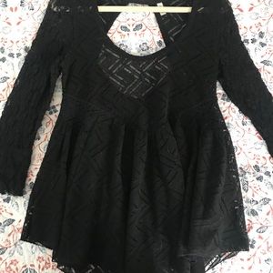 Free People Black Lace Long Sleeve